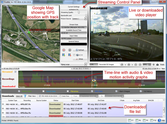 ViewMe: plays live or downloaded video. Timeline of available recordings with graphs or video and audio activity to aid selection before download